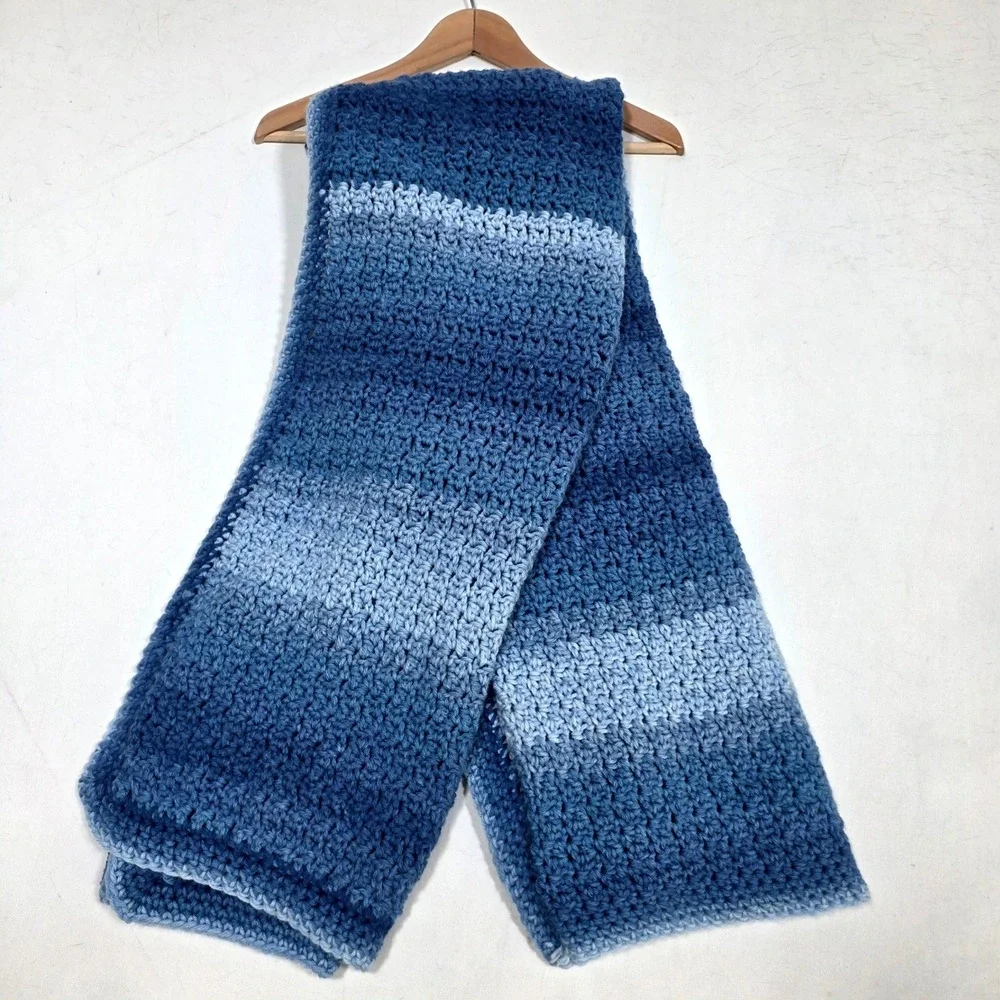 Crochet Throw Blanket 40x62 Blue Ombre Gradient Afghan Handmade Cottagecore Knit